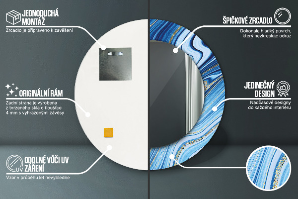 Lustro ścienne dekoracyjne okrągłe Błękitne marmurkowanie