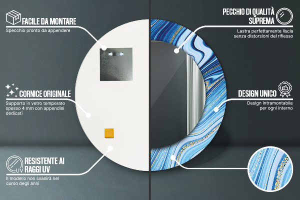 Lustro ścienne dekoracyjne okrągłe Błękitne marmurkowanie