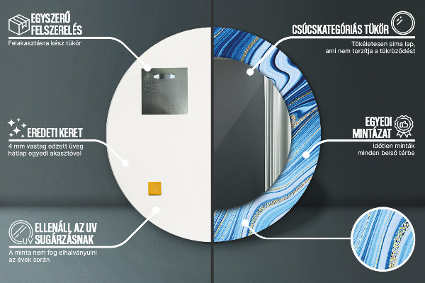Lustro ścienne dekoracyjne okrągłe Błękitne marmurkowanie