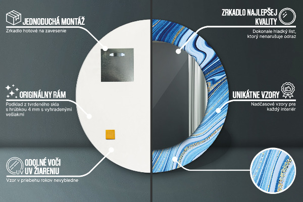 Lustro ścienne dekoracyjne okrągłe Błękitne marmurkowanie