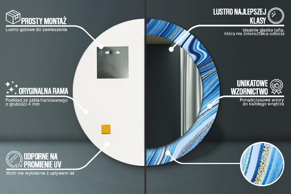 Lustro ścienne dekoracyjne okrągłe Błękitne marmurkowanie