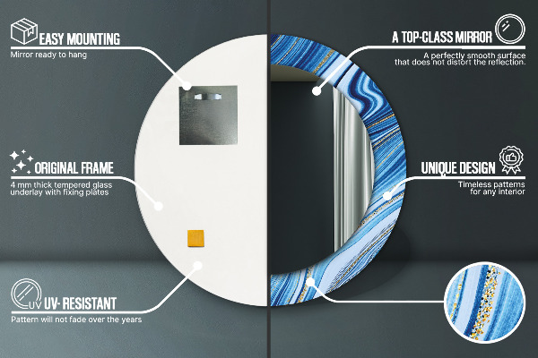 Lustro ścienne dekoracyjne okrągłe Błękitne marmurkowanie