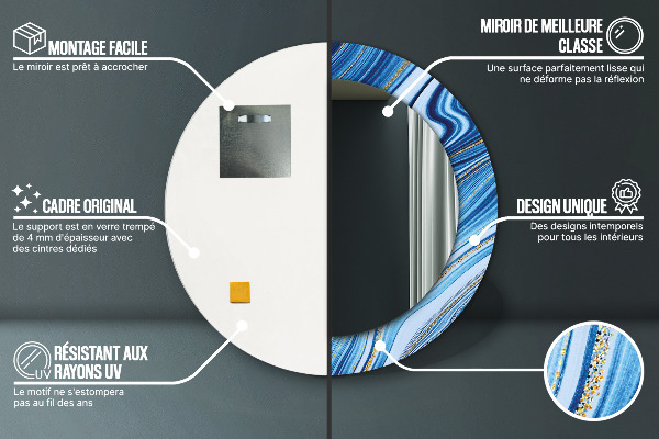 Lustro ścienne dekoracyjne okrągłe Błękitne marmurkowanie