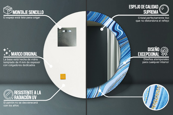 Lustro ścienne dekoracyjne okrągłe Błękitne marmurkowanie