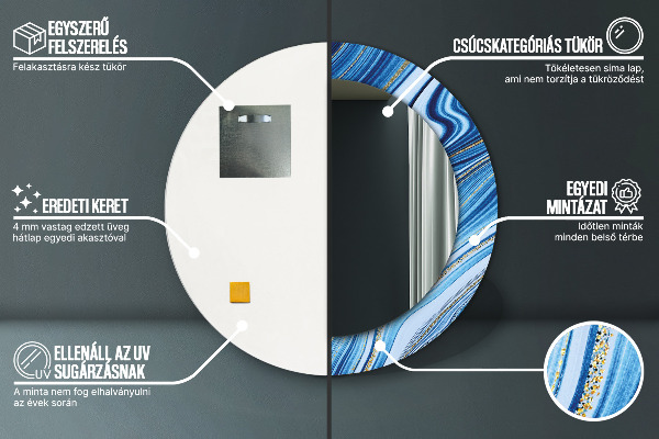 Lustro ścienne dekoracyjne okrągłe Błękitne marmurkowanie