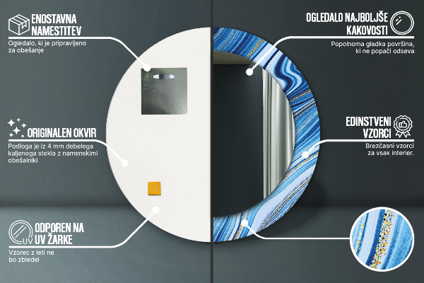 Lustro ścienne dekoracyjne okrągłe Błękitne marmurkowanie