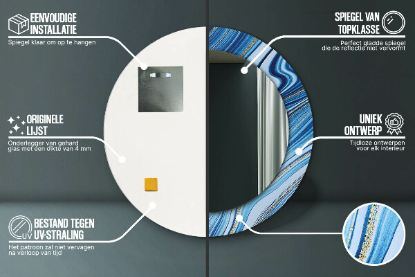 Lustro ścienne dekoracyjne okrągłe Błękitne marmurkowanie