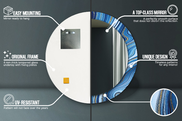 Lustro ścienne dekoracyjne okrągłe Błękitne marmurkowanie