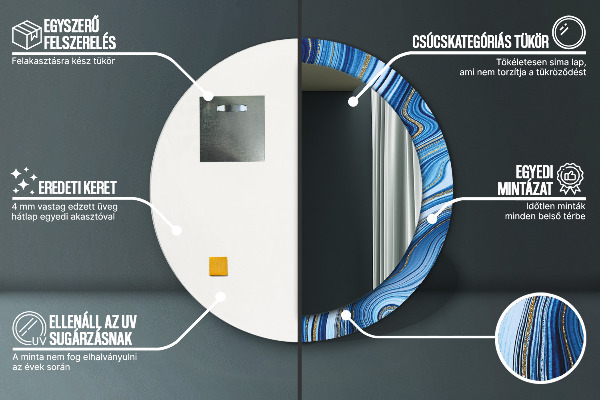 Lustro ścienne dekoracyjne okrągłe Błękitne marmurkowanie