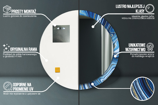 Lustro ścienne dekoracyjne okrągłe Błękitne marmurkowanie