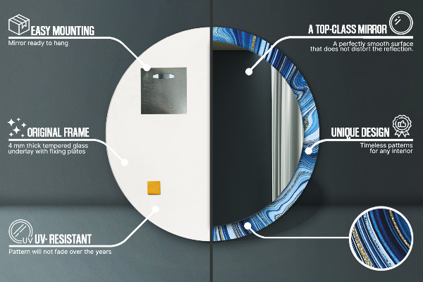 Lustro ścienne dekoracyjne okrągłe Błękitne marmurkowanie