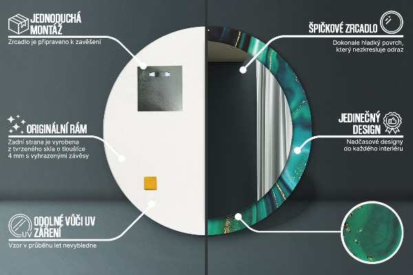 Lustro ścienne dekoracyjne okrągłe Szmaragdowy marmur