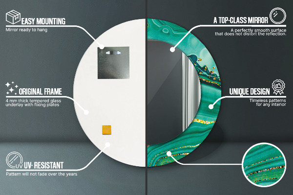 Lustro z drukowaną ramką okrągłe Agat jaspis marmur
