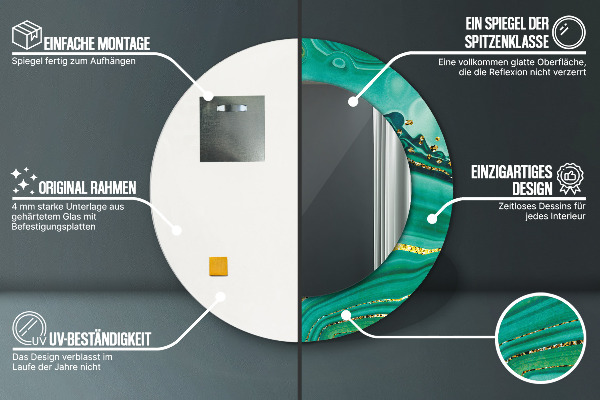 Lustro z drukowaną ramką okrągłe Agat jaspis marmur