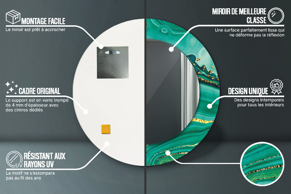 Lustro z drukowaną ramką okrągłe Agat jaspis marmur