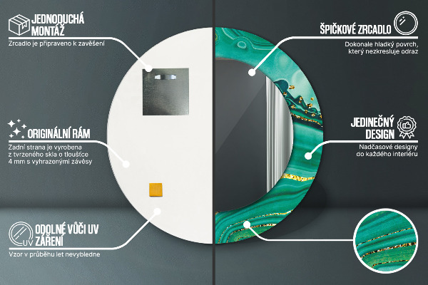 Lustro z drukowaną ramką okrągłe Agat jaspis marmur