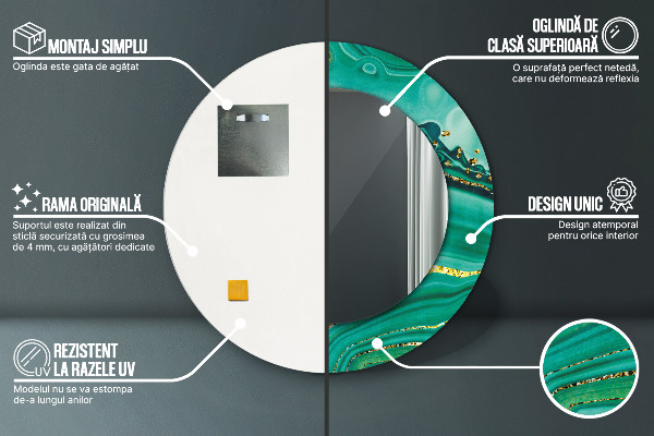 Lustro z drukowaną ramką okrągłe Agat jaspis marmur