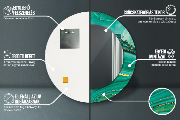 Lustro z drukowaną ramką okrągłe Agat jaspis marmur