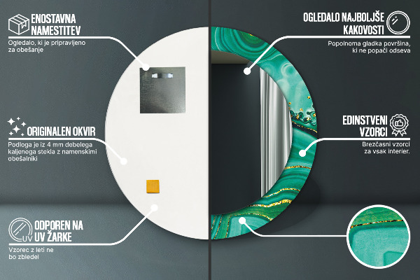 Lustro z drukowaną ramką okrągłe Agat jaspis marmur