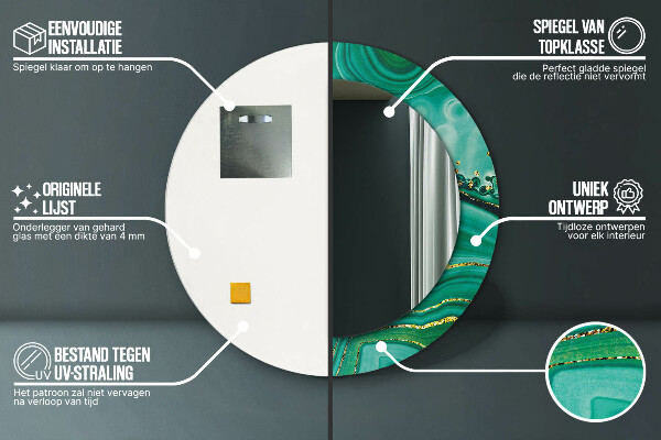 Lustro z drukowaną ramką okrągłe Agat jaspis marmur