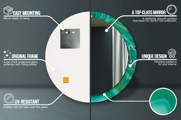 Lustro z drukowaną ramką okrągłe Agat jaspis marmur