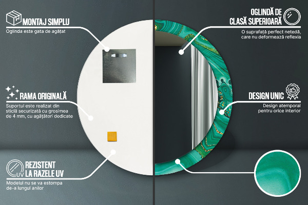 Lustro z drukowaną ramką okrągłe Agat jaspis marmur
