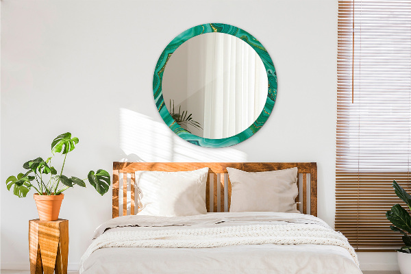 Lustro z drukowaną ramką okrągłe Agat jaspis marmur