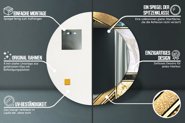 Lustro z drukowaną ramką okrągłe Marmur agat i złoto