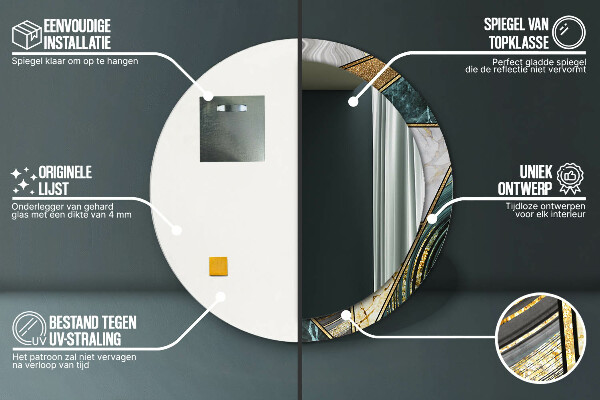 Lustro z drukowaną ramką okrągłe Marmur agat i złoto