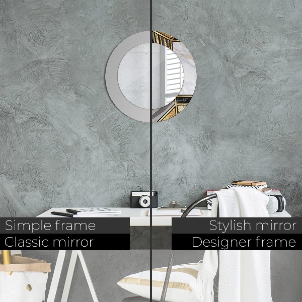 Lustro z drukowaną ramką okrągłe Marmur agat i złoto