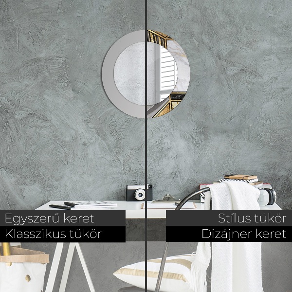 Lustro z drukowaną ramką okrągłe Marmur agat i złoto