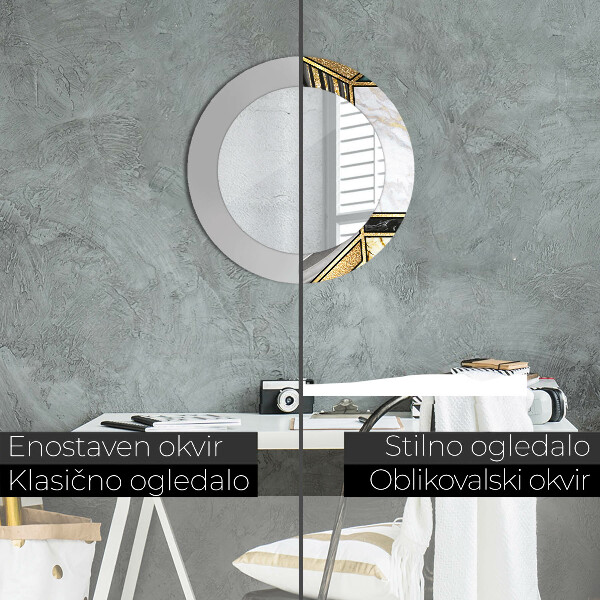 Lustro z drukowaną ramką okrągłe Marmur agat i złoto