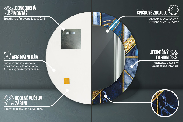 Lustro z drukowaną ramką okrągłe Nowoczesny marmur