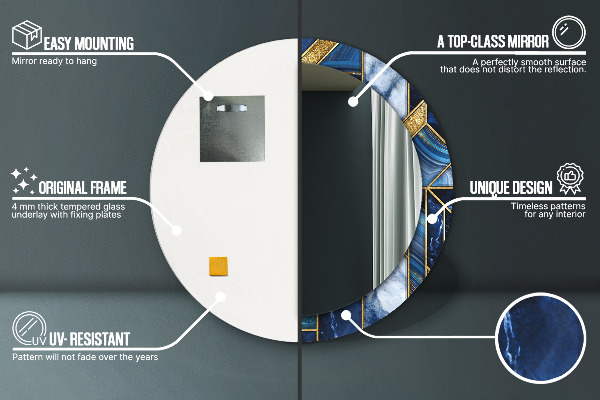 Lustro z drukowaną ramką okrągłe Nowoczesny marmur
