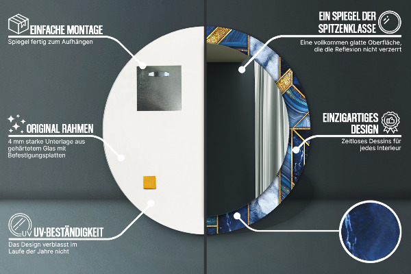 Lustro z drukowaną ramką okrągłe Nowoczesny marmur