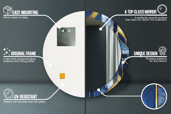 Lustro z drukowaną ramką okrągłe Nowoczesny marmur