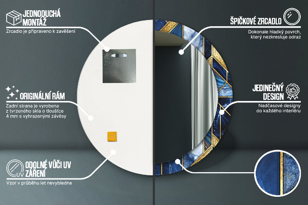 Lustro z drukowaną ramką okrągłe Nowoczesny marmur