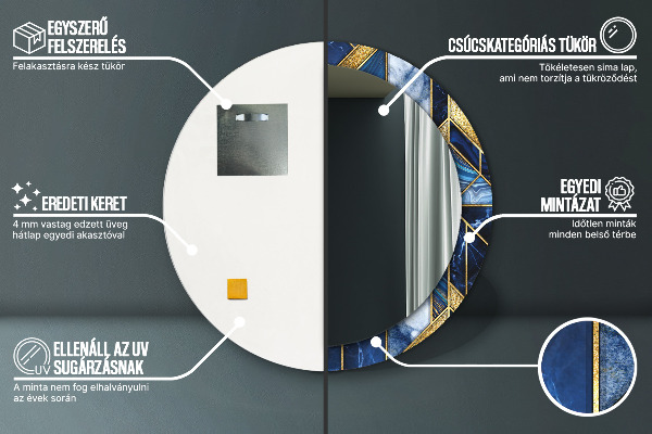 Lustro z drukowaną ramką okrągłe Nowoczesny marmur