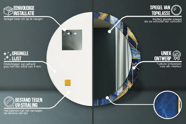 Lustro z drukowaną ramką okrągłe Nowoczesny marmur