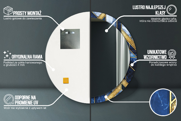 Lustro z drukowaną ramką okrągłe Nowoczesny marmur