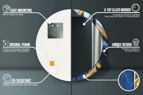 Lustro z drukowaną ramką okrągłe Nowoczesny marmur