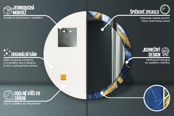 Lustro z drukowaną ramką okrągłe Nowoczesny marmur