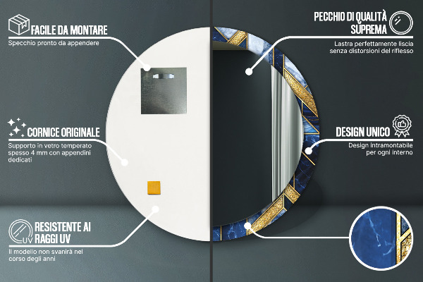 Lustro z drukowaną ramką okrągłe Nowoczesny marmur