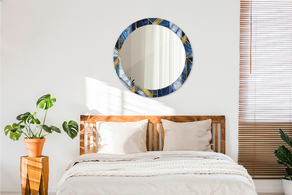 Lustro z drukowaną ramką okrągłe Nowoczesny marmur