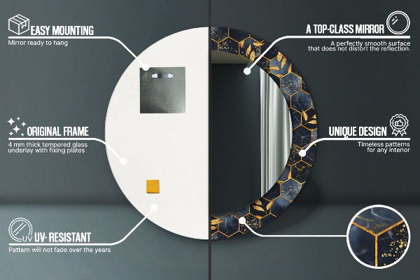 Lustro ścienne dekoracyjne okrągłe Marmur heksagon