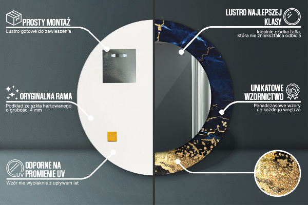 Lustro ścienne dekoracyjne okrągłe Niebieski marmur