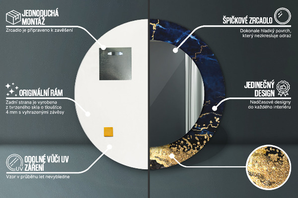 Lustro ścienne dekoracyjne okrągłe Niebieski marmur