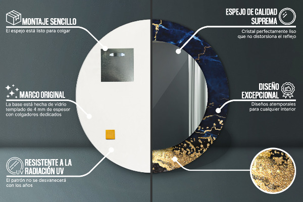 Lustro ścienne dekoracyjne okrągłe Niebieski marmur