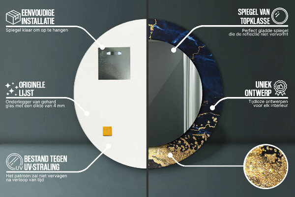 Lustro ścienne dekoracyjne okrągłe Niebieski marmur