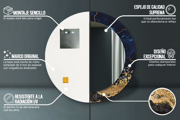 Lustro ścienne dekoracyjne okrągłe Niebieski marmur